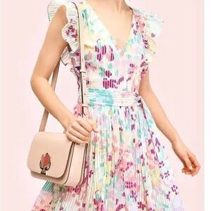 Kate Spade Painted Petals Burnout Belted Dress Ruffle Sleeves Floral, Size 0